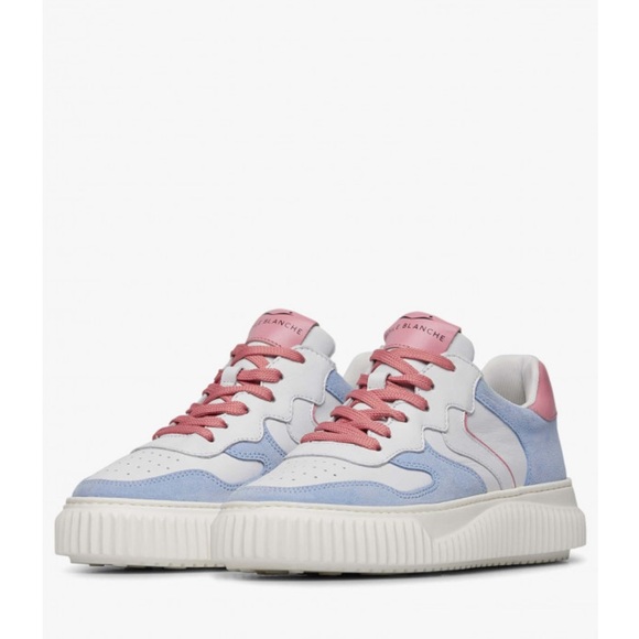 Voile Blanche Shoes - NWT VOILE BLANCHE LAURA Leather And Suede Sneakers in Light Blue-Cream